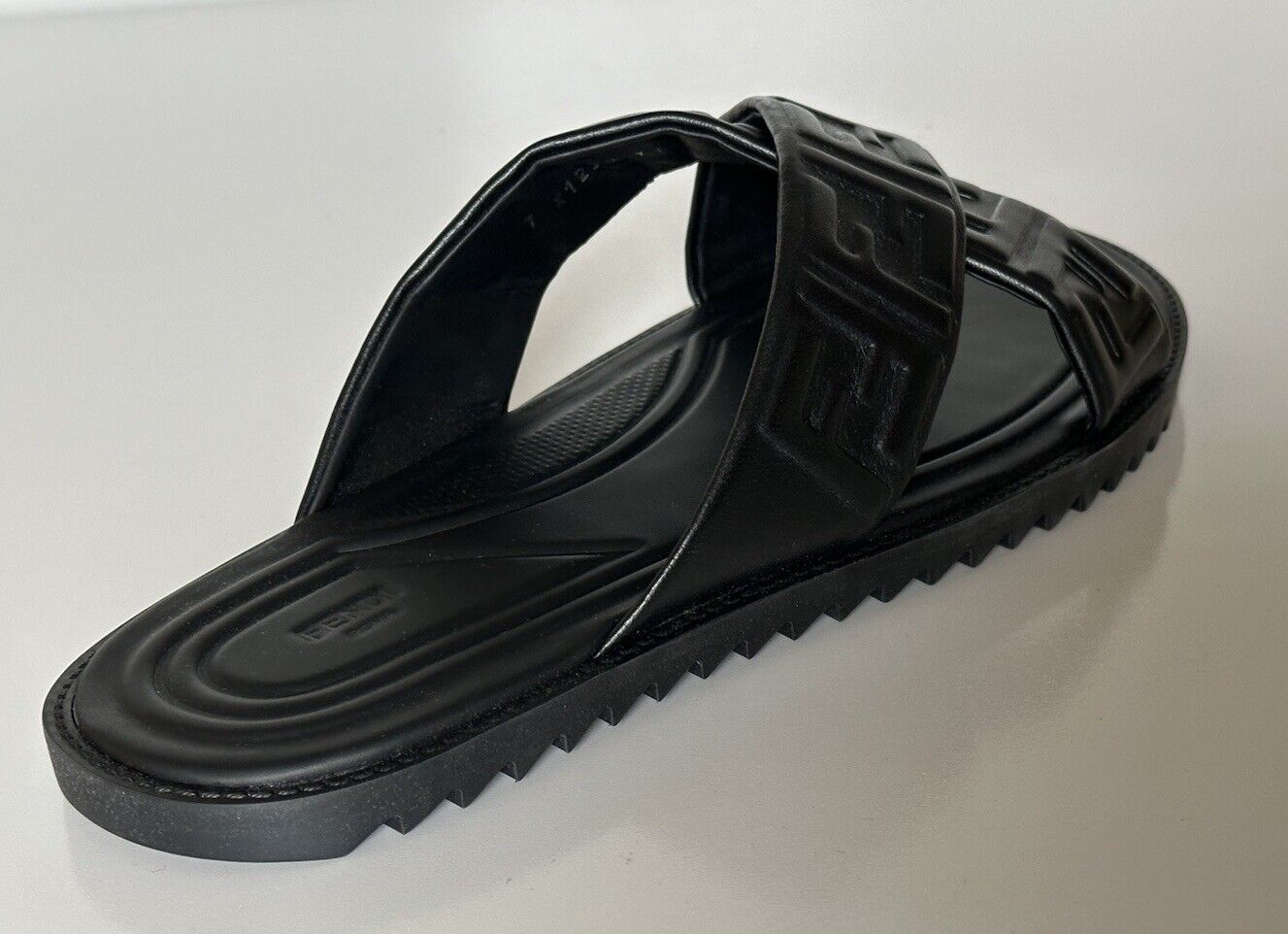 Fendi Men's FF Lamb Leather Slide Sandals Black 8 US (7 UK) 7X1222 IT NIB $720