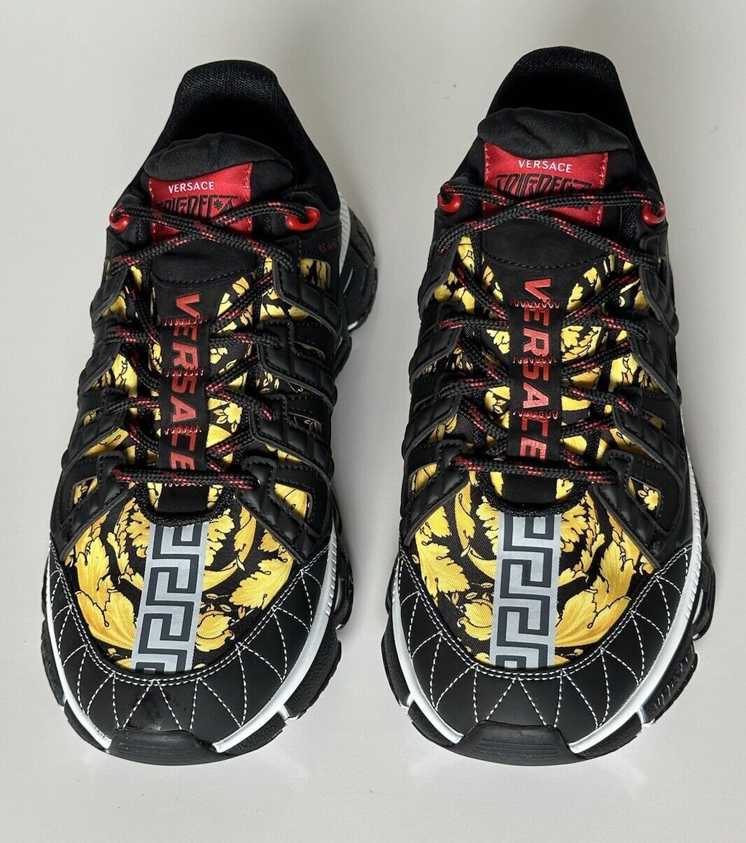 Versace Men's Trigreca Barocco Sneakers Black/Red/Yellow 9 US (42 Eu) IT DSU8094