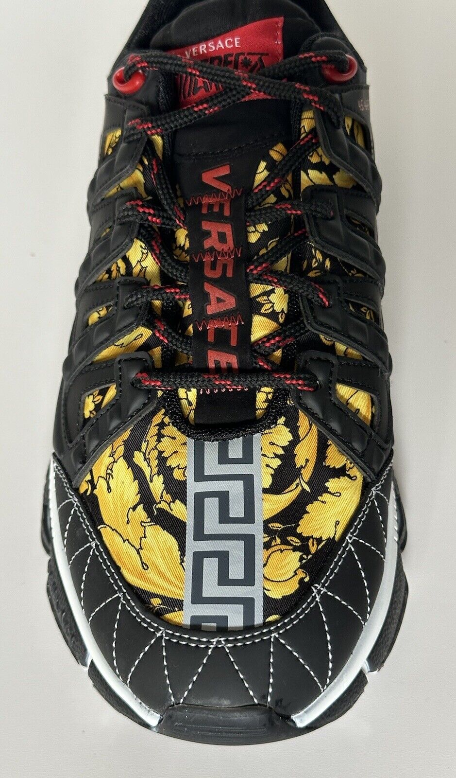 Versace Men's Trigreca Barocco Sneakers Black/Red/Yellow 9 US (42 Eu) IT DSU8094