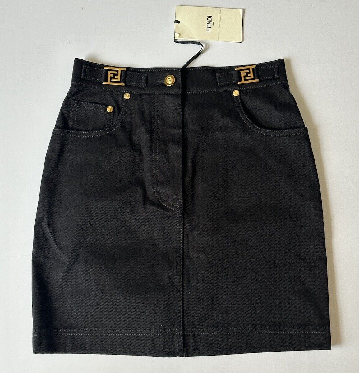 Fendi Woven Denim Black Skirt 2 US (38 Euro) Italy FLQ548 NWT $790