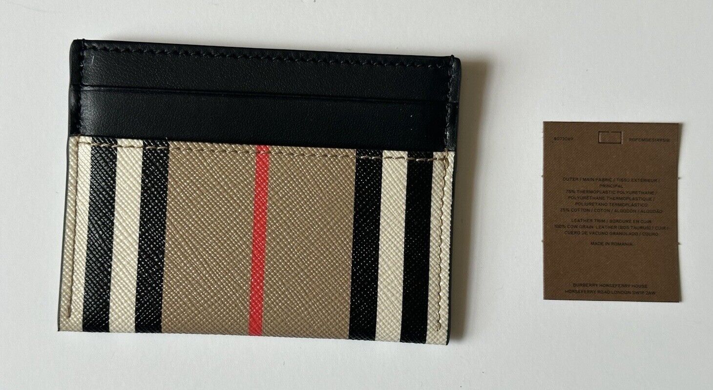 Burberry Sandon Stripe Archive Beige/Black Leather Card Case 80730691 NWT $220
