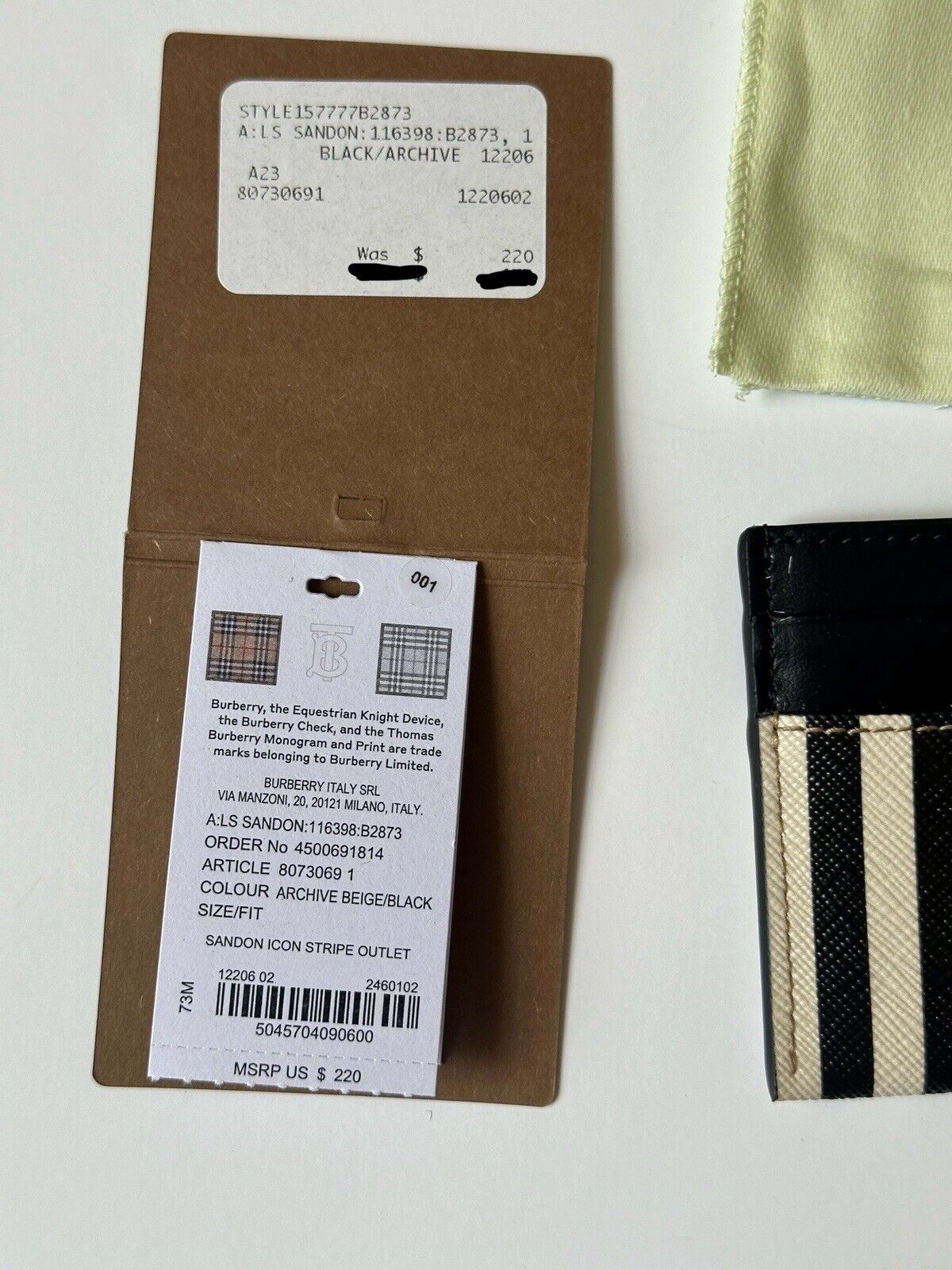 Burberry Sandon Stripe Archive Beige/Black Leather Card Case 80730691 NWT $220