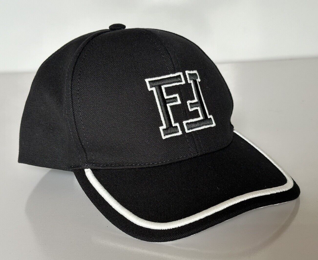 Fendi FF Logo Baseball Cap Cotton Black/White Hat (59 cm) Italy FXQ983 NWT $530