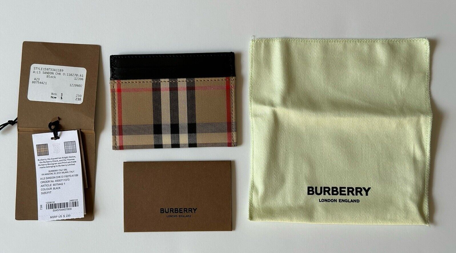 Burberry Vintage Check Archive Beige/Black Leather Card Case 8075442 IT NWT $230