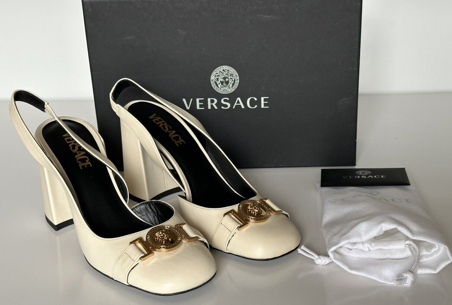 Versace Medusa Head Sling Back Calf Leather Shoes 9 US (39) 1014618 IT NIB $900