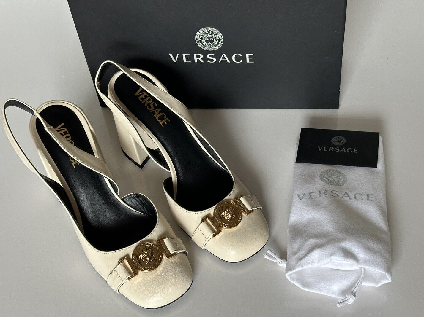 Versace Medusa Head Sling Back Calf Leather Shoes 9 US (39) 1014618 IT NIB $900