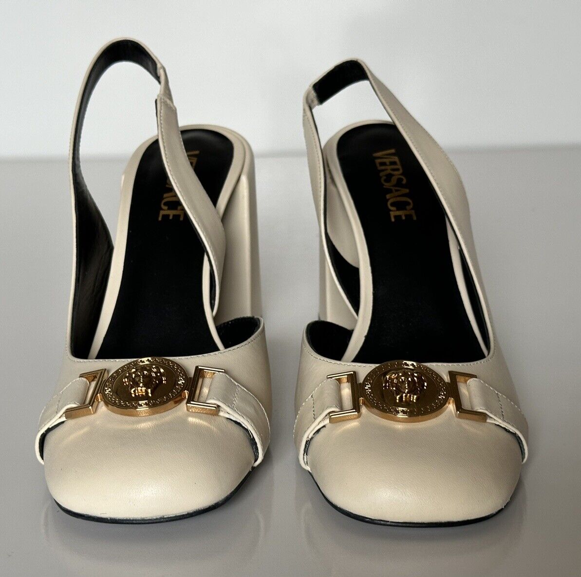 Versace Medusa Head Sling Back Calf Leather Shoes 9 US (39) 1014618 IT NIB $900