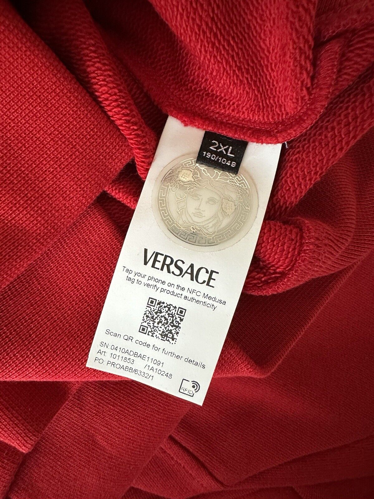 Versace Medusa Print Red Cotton Sweatshirt with Hoodie 2XL 1011853 NWT $900