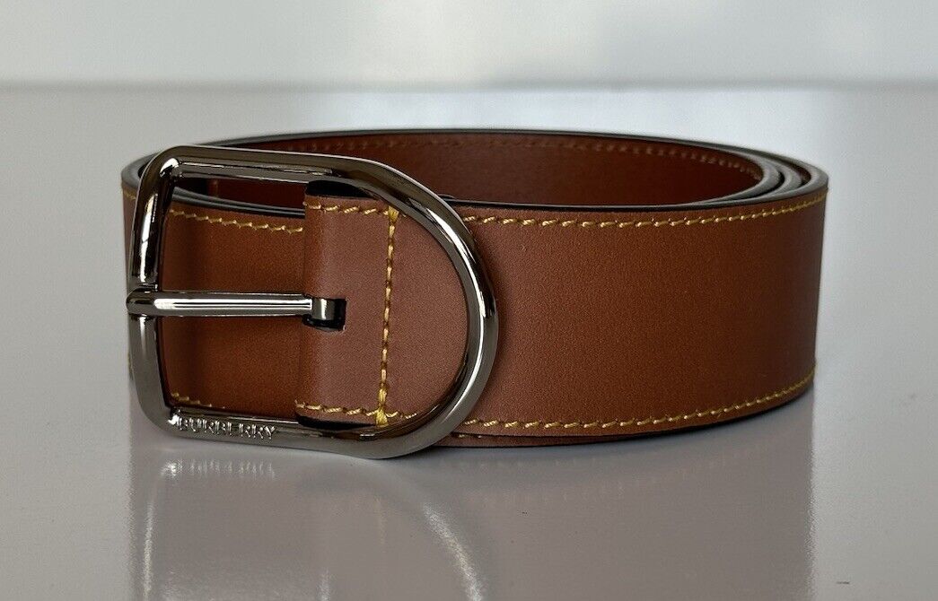Burberry Curved Silver Buckle Leather Wide Tan Belt 40/100 8016023 IT New $360