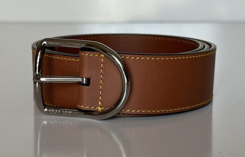 Burberry Curved Silver Buckle Leather Wide Tan Belt 44/110 8016023 IT New $360