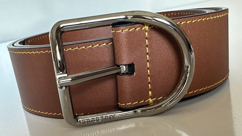 Burberry Curved Silver Buckle Leather Wide Tan Belt 44/110 8016023 IT New $360