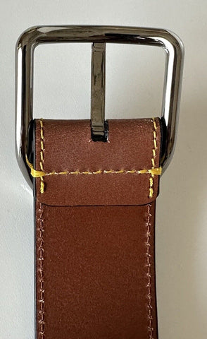 Burberry Curved Silver Buckle Leather Wide Tan Belt 44/110 8016023 IT New $360