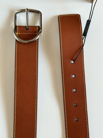 Burberry Curved Silver Buckle Leather Wide Tan Belt 44/110 8016023 IT New $360