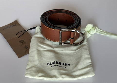 Burberry Curved Silver Buckle Leather Wide Tan Belt 44/110 8016023 IT New $360