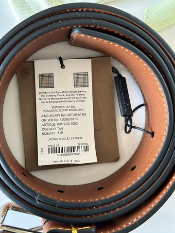 Burberry Curved Silver Buckle Leather Wide Tan Belt 44/110 8016023 IT New $360