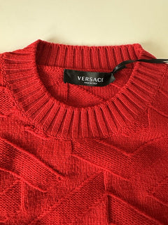 Versace Greca Knit Wool Sweater Red 52 (Large) Made in Italy 1008473 NWT $1175
