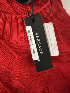 Versace Greca Knit Wool Sweater Red 52 (Large) Made in Italy 1008473 NWT $1175