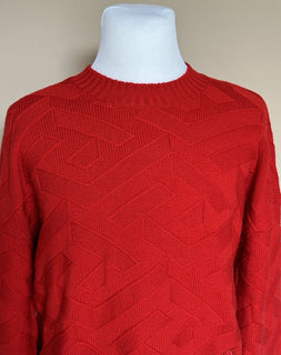 Versace Greca Knit Wool Sweater Red 52 (Large) Made in Italy 1008473 NWT $1175