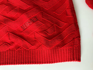 Versace Greca Knit Wool Sweater Red 52 (Large) Made in Italy 1008473 NWT $1175