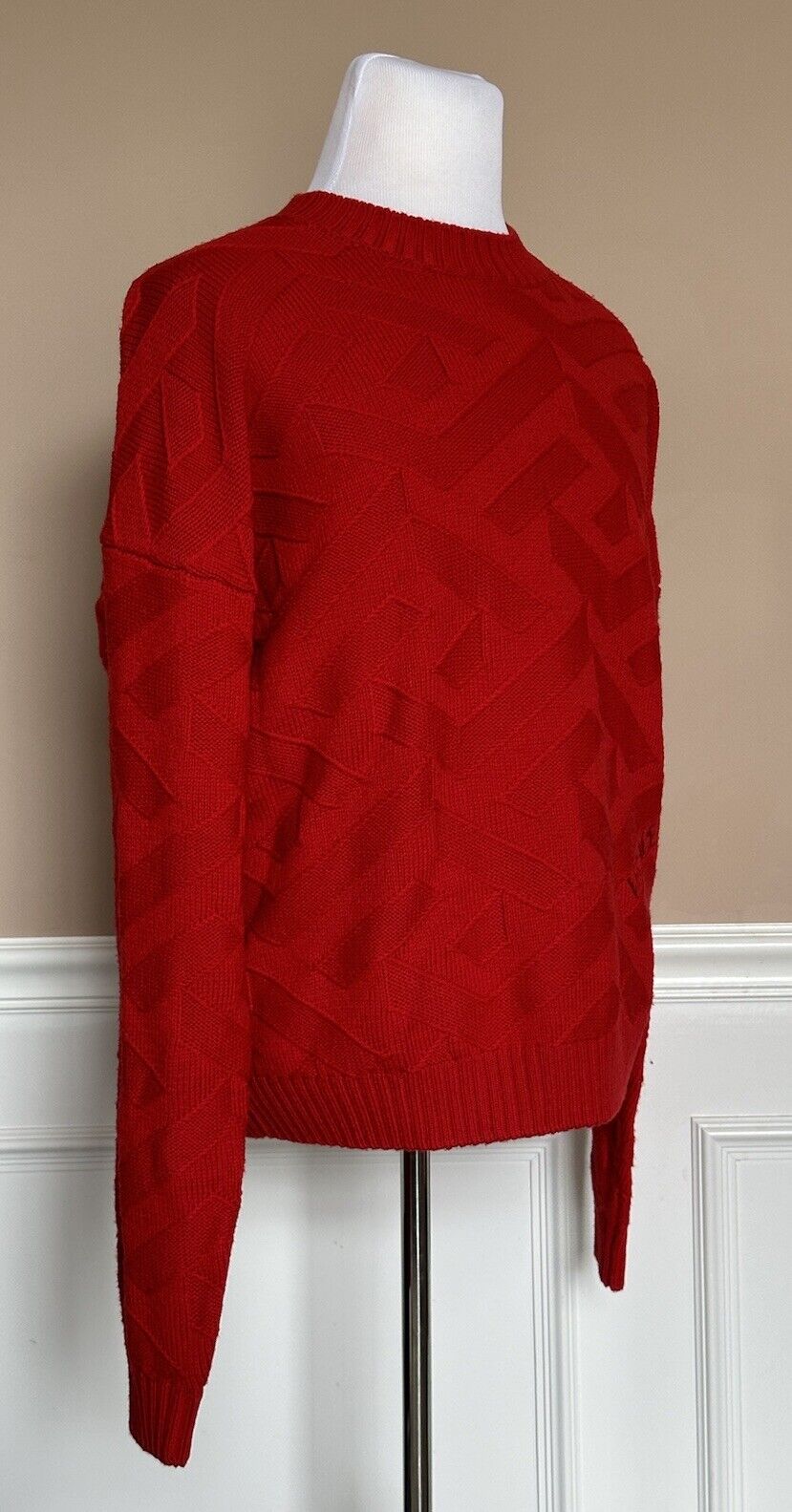 Versace Greca Knit Wool Sweater Red 58 (3XL) Made in Italy 1008473 NWT $1175