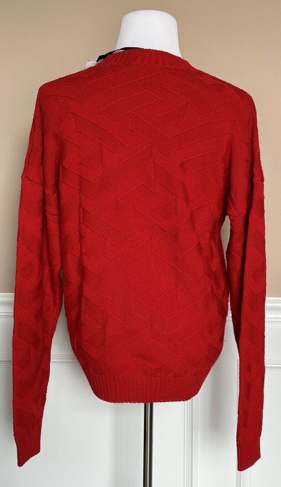 Versace Greca Knit Wool Sweater Red 58 (3XL) Made in Italy 1008473 NWT $1175