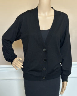 Burberry Dornoch Wool Black Elbow Patch Cardigan Sweater Small 8091030 NWT $860