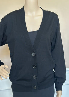 Burberry Dornoch Wool Black Elbow Patch Cardigan Sweater Small 8091030 NWT $860