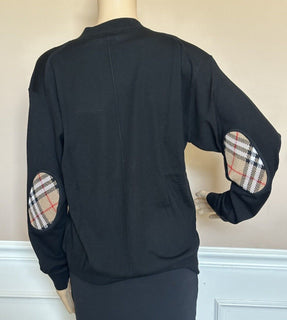 Burberry Dornoch Wool Black Elbow Patch Cardigan Sweater Small 8091030 NWT $860
