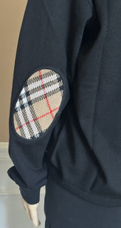 Burberry Dornoch Wool Black Elbow Patch Cardigan Sweater Small 8091030 NWT $860
