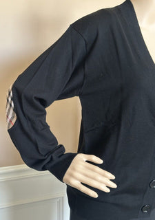 Burberry Dornoch Wool Black Elbow Patch Cardigan Sweater Small 8091030 NWT $860