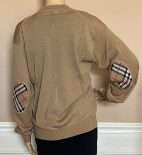 Burberry Dornoch Wool Camel Elbow Patch Cardigan Sweater Small 8091031 NWT $860