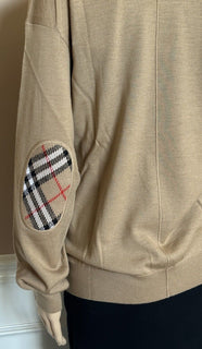 Burberry Dornoch Wool Camel Elbow Patch Cardigan Sweater Small 8091031 NWT $860