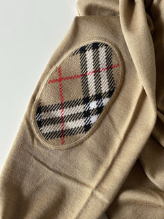 Burberry Dornoch Wool Camel Elbow Patch Cardigan Sweater Small 8091031 NWT $860