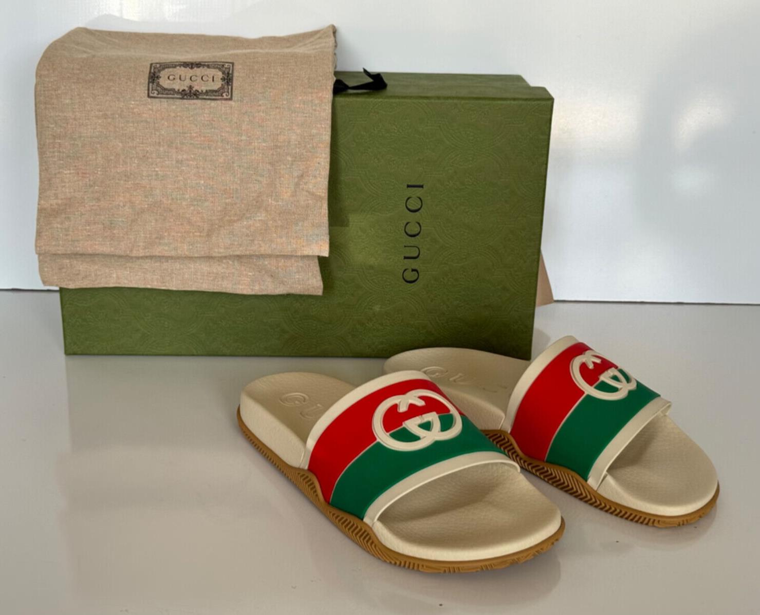 Gucci Women's Rubber GG Interlock White/Red/Green Sandals 9 US Gucci 655461 NIB