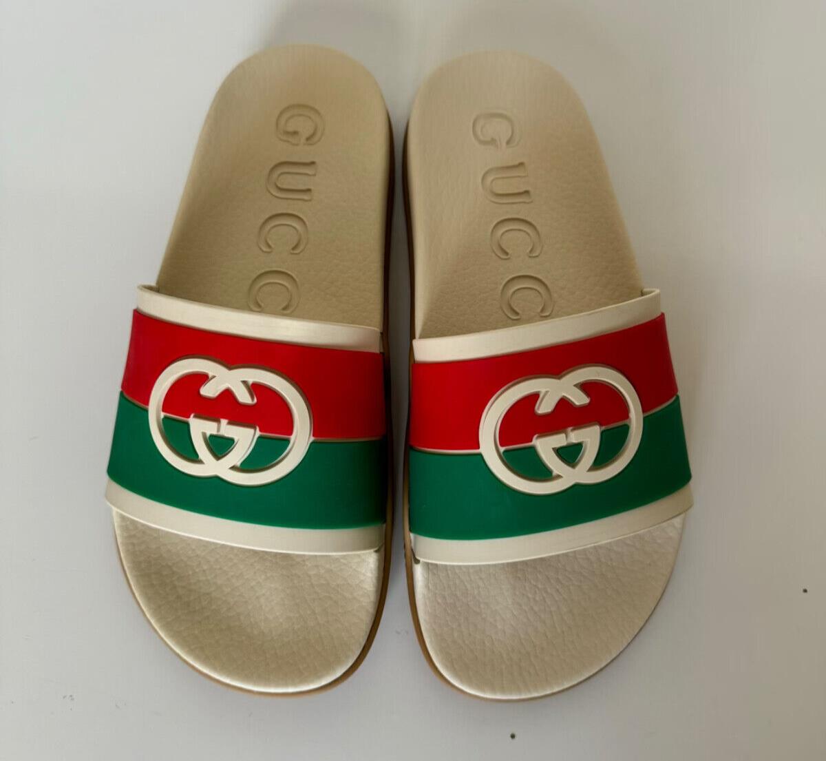 Gucci Women's Rubber GG Interlock White/Red/Green Sandals 9 US Gucci 655461 NIB