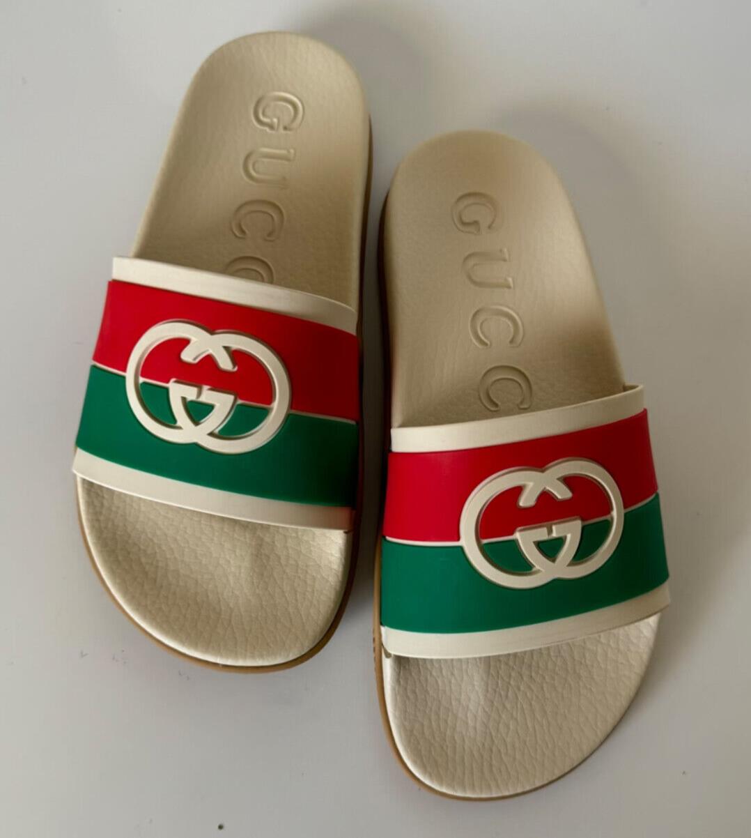 Gucci Women's Rubber GG Interlock White/Red/Green Sandals 9 US Gucci 655461 NIB