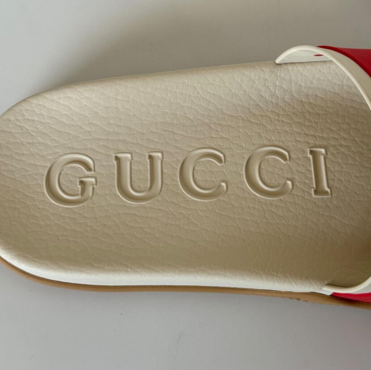 Gucci Women's Rubber GG Interlock White/Red/Green Sandals 9 US Gucci 655461 NIB