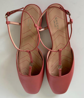 Gucci Women's GG Pink Ballet Flat Leather Sandals 9.5 US (39.5 Eu) IT 754136 NIB