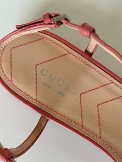Gucci Women's GG Pink Ballet Flat Leather Sandals 9.5 US (39.5 Eu) IT 754136 NIB