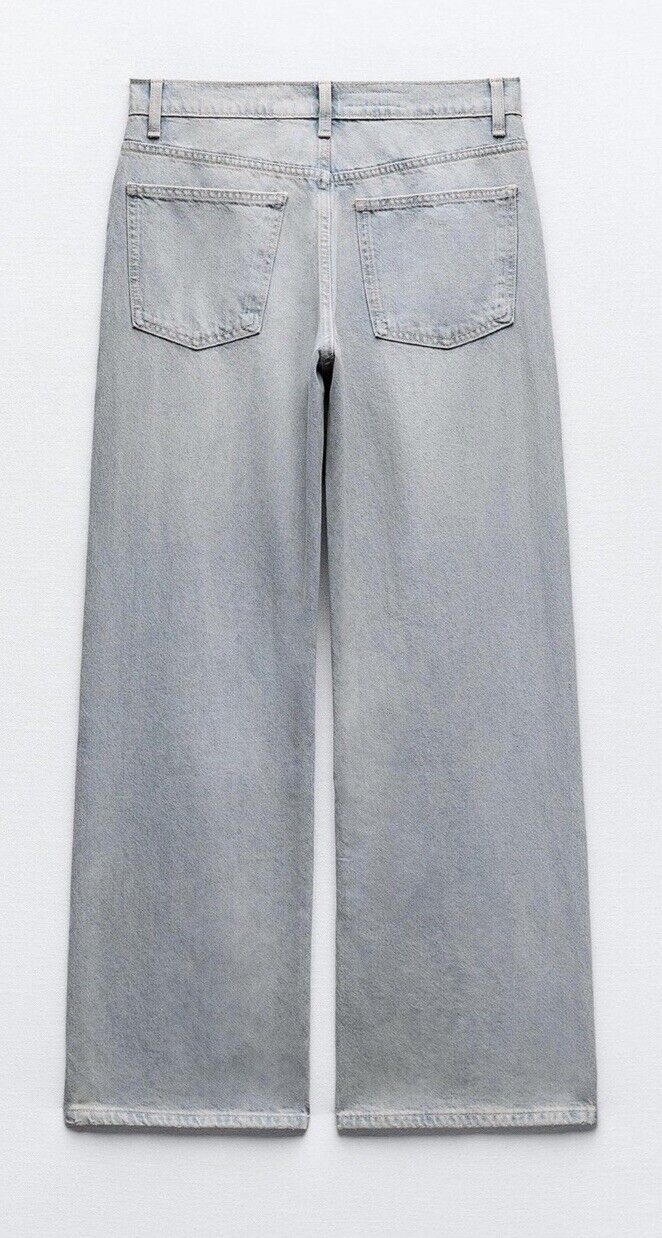 Zara TRF High Waist Ring Trim Jeans Straight Leg Blue Womens US 0/ W 22