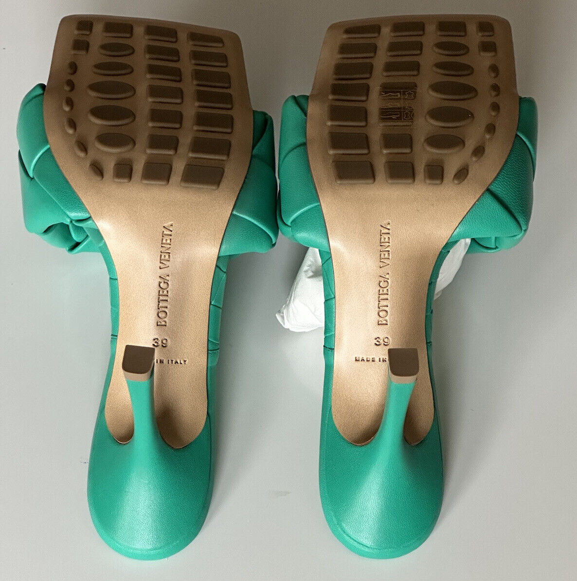 Bottega Veneta Lido Intrecciato Leather Mules Green 9 US 608854 NWT $1500