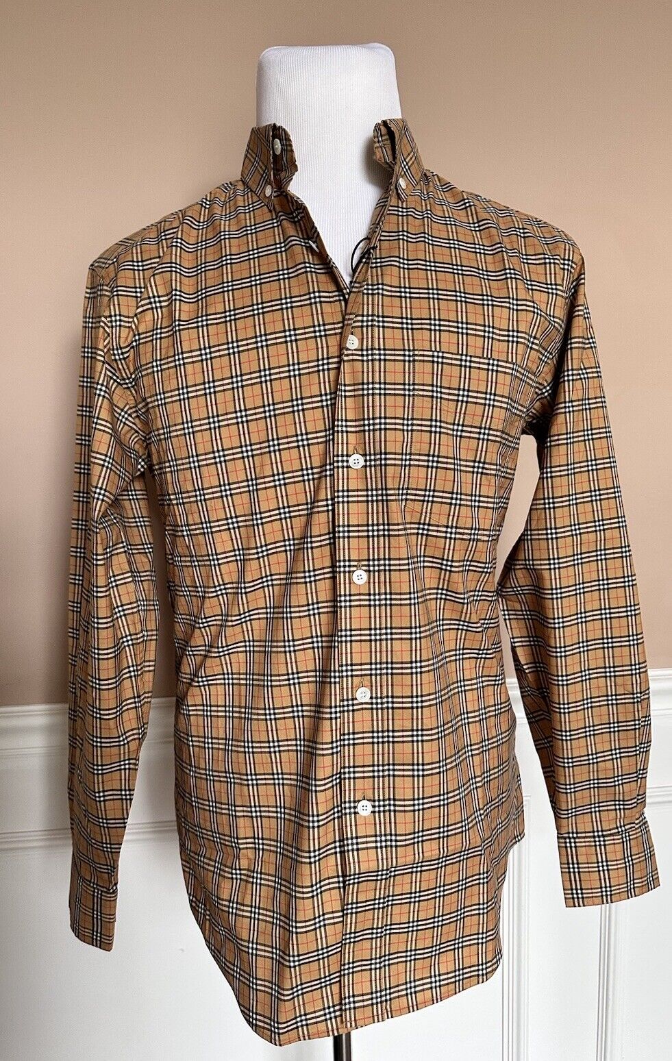 Burberry Manzoni Antique Yellow IP Check Men's Long Sleeve Shirt S 8004263