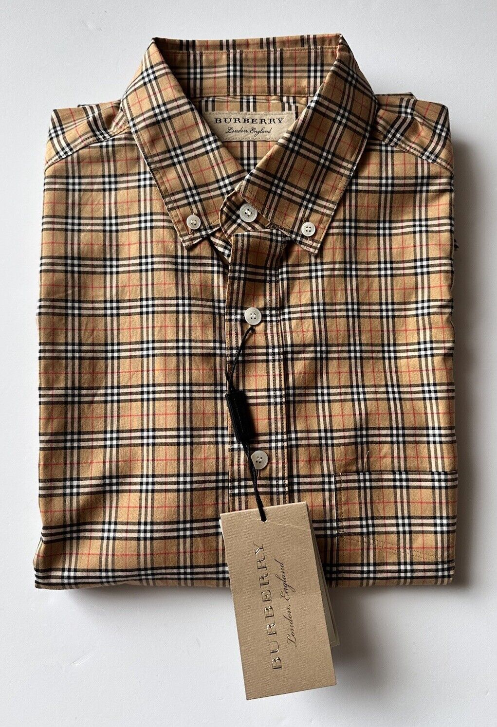 Burberry Manzoni Antique Yellow IP Check Men's Long Sleeve Shirt S 8004263