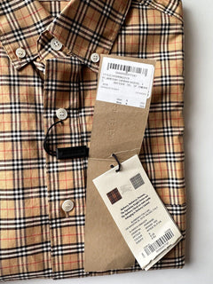 Burberry Manzoni Antique Yellow IP Check Men's Long Sleeve Shirt S 8004263