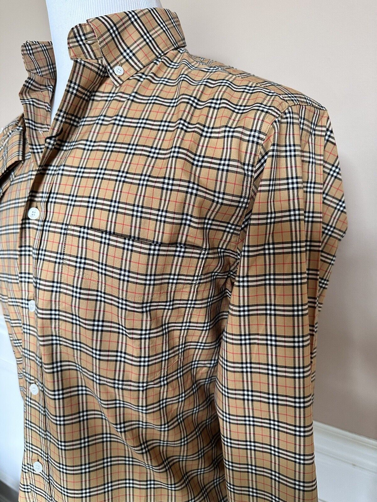 Burberry Manzoni Antique Yellow IP Check Men's Long Sleeve Shirt S 8004263