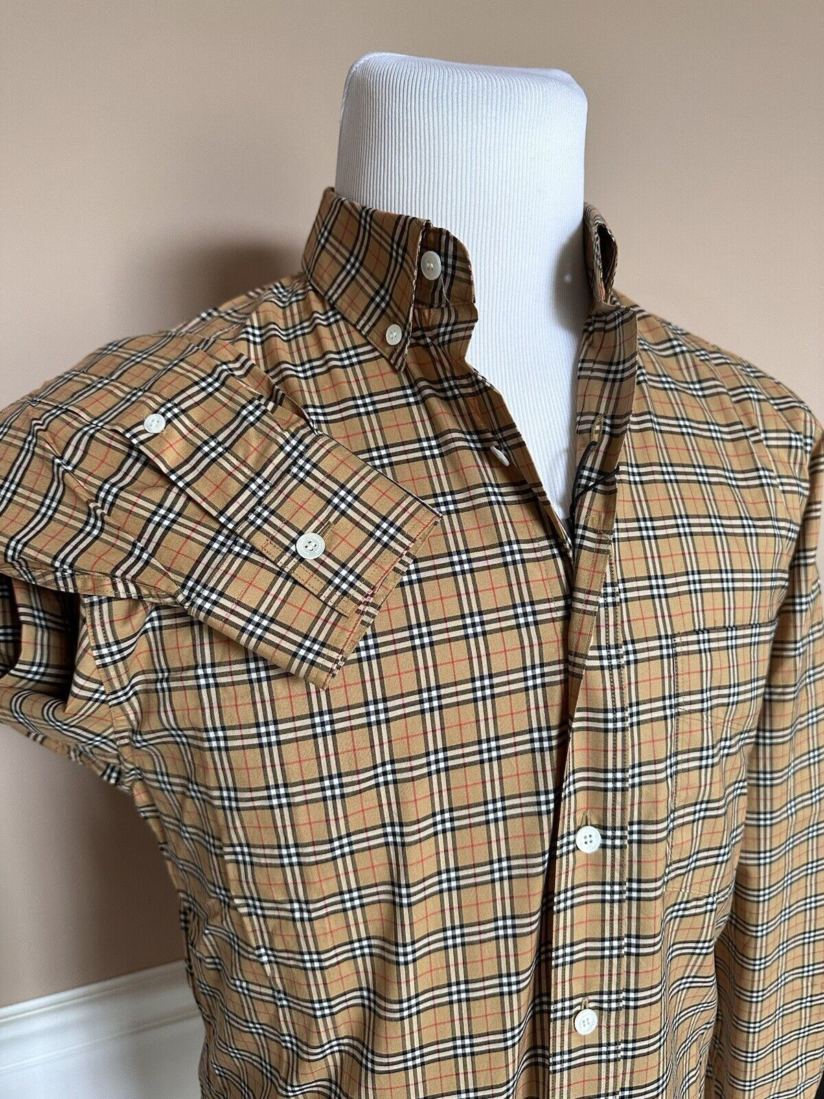 Burberry Manzoni Antique Yellow IP Check Men's Long Sleeve Shirt S 8004263