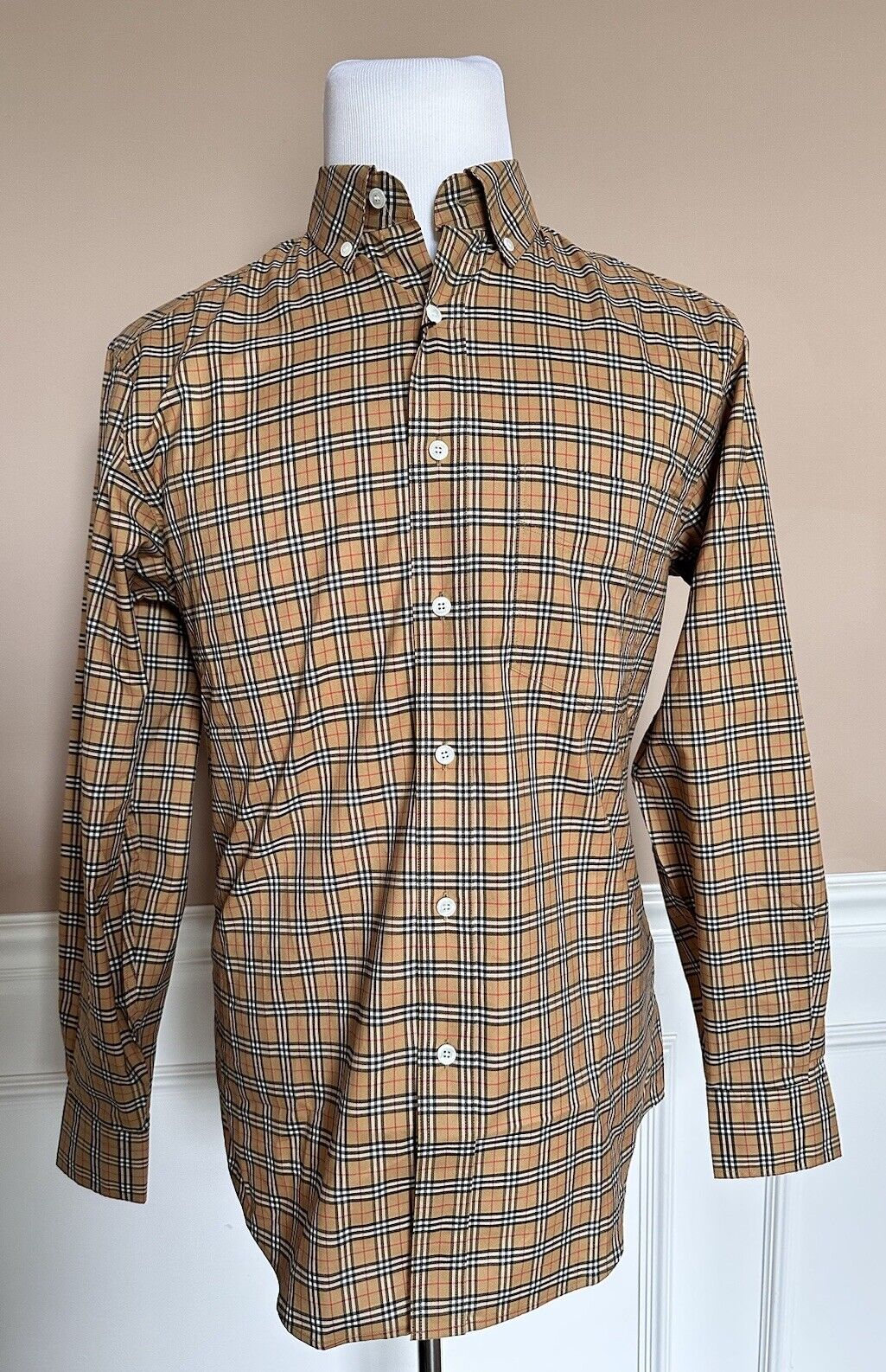 Burberry Manzoni Antique Yellow IP Check Men's Long Sleeve Shirt S 8004263