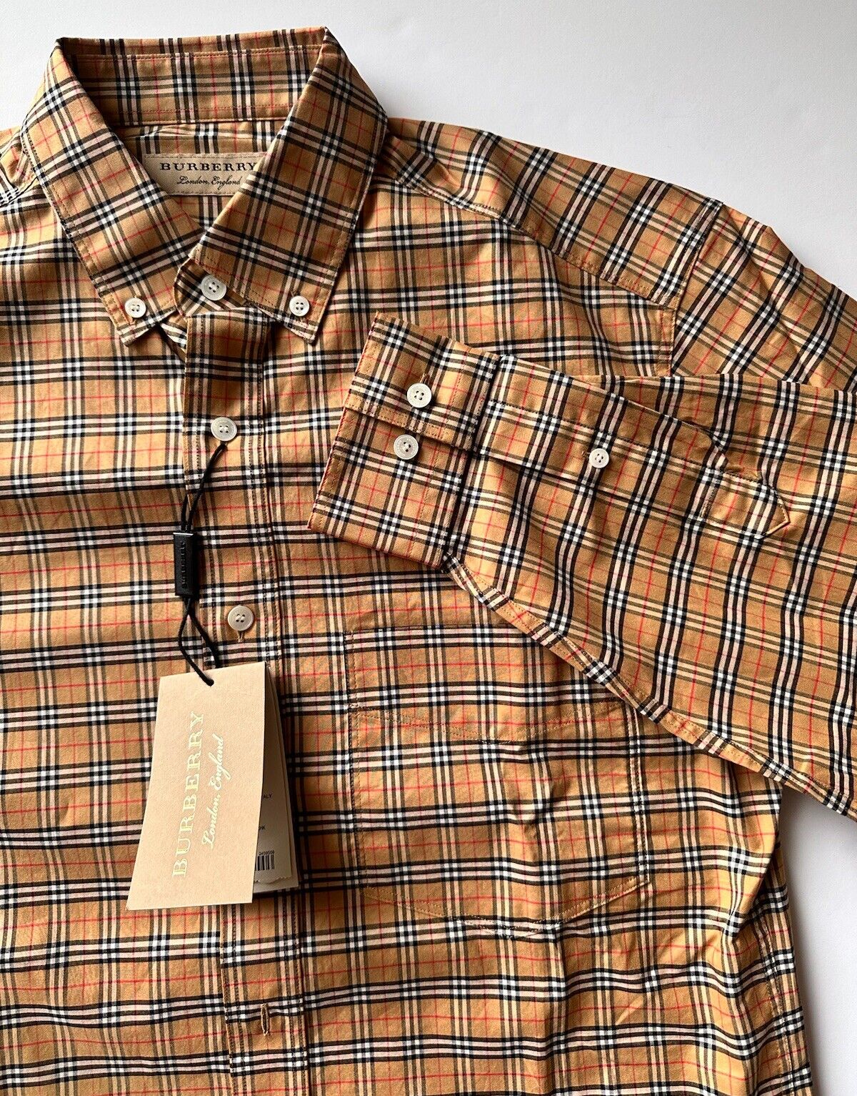 Burberry Manzoni Antique Yellow IP Check Men's Long Sleeve Shirt S 8004263