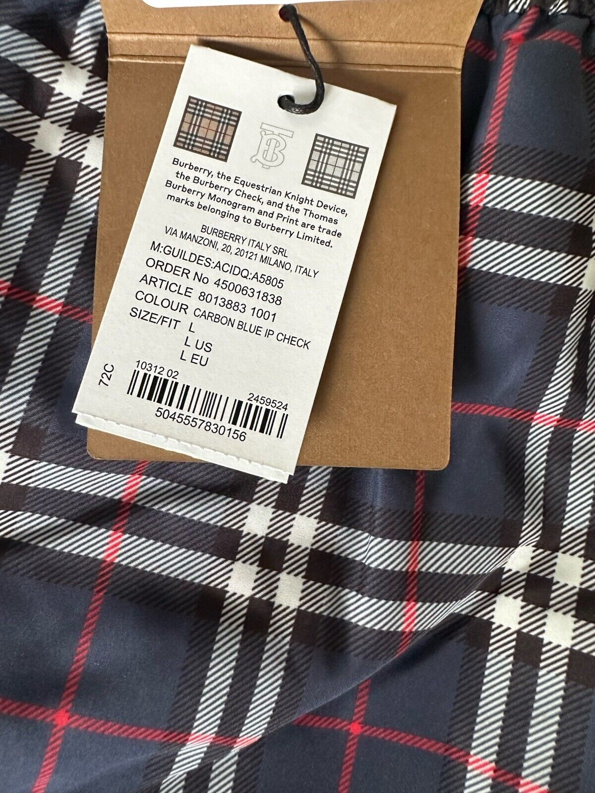 Burberry Men's Guildes Carbon Blue IP Check Boxer Swim Shorts L 8013883 NWT $440