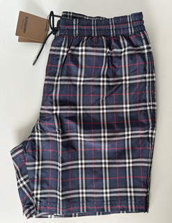 Burberry Men's Guildes Carbon Blue IP Check Boxer Swim Shorts M 8013883 NWT $440